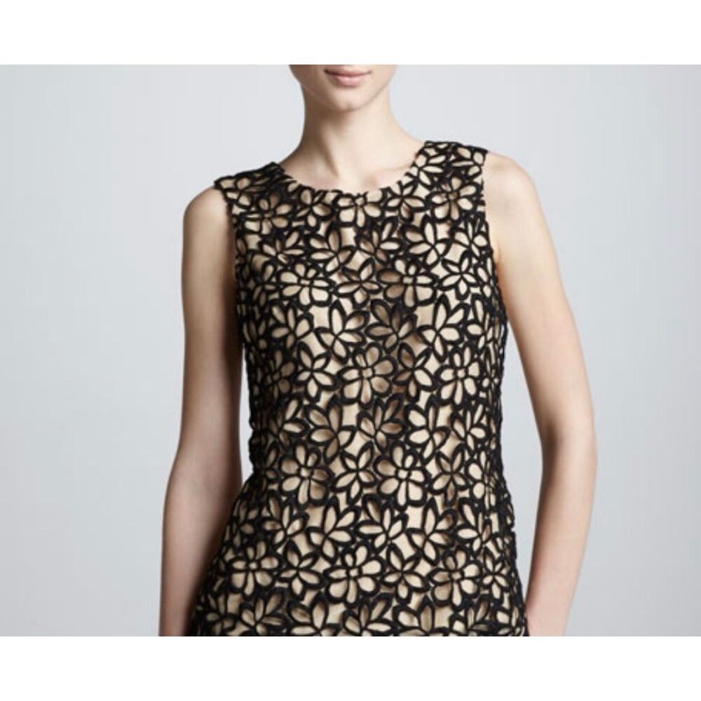 Neiman Marcus LELA ROSE Top Guipure Lace Sleeveless  Black Taupe XL